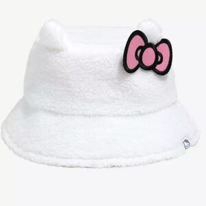 Hello Kitty - White Fuzzy Bucket Hat with Pink Bow